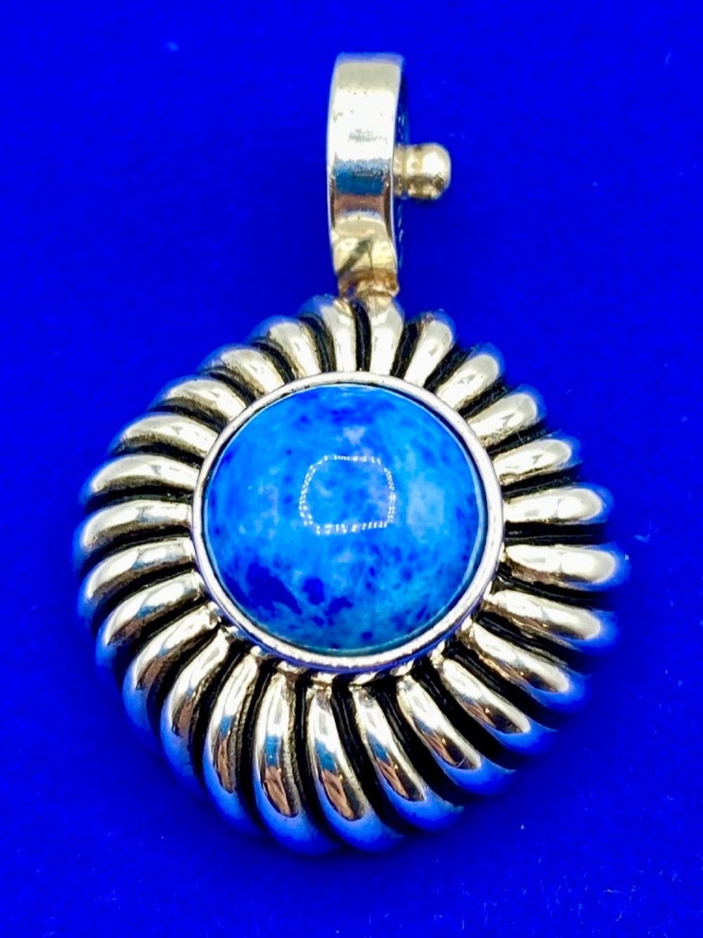 Joseph Esposito ESPO Sterling Silver Vintage Blue Lapis Ribbed Dome Pendant